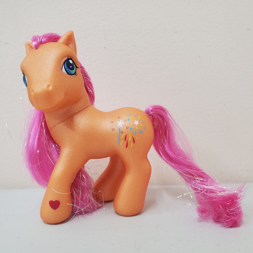 My Little Pony G3 Sparkleworks Orange Pink Fireworks Tinsel Hair Figure Toy 2002